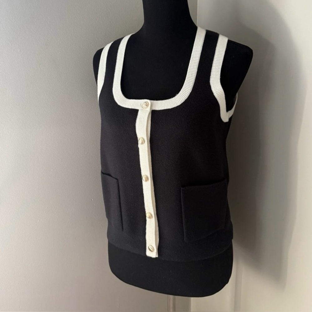 Abercrombie Preppy Button Front Vest – Black with White Trim
